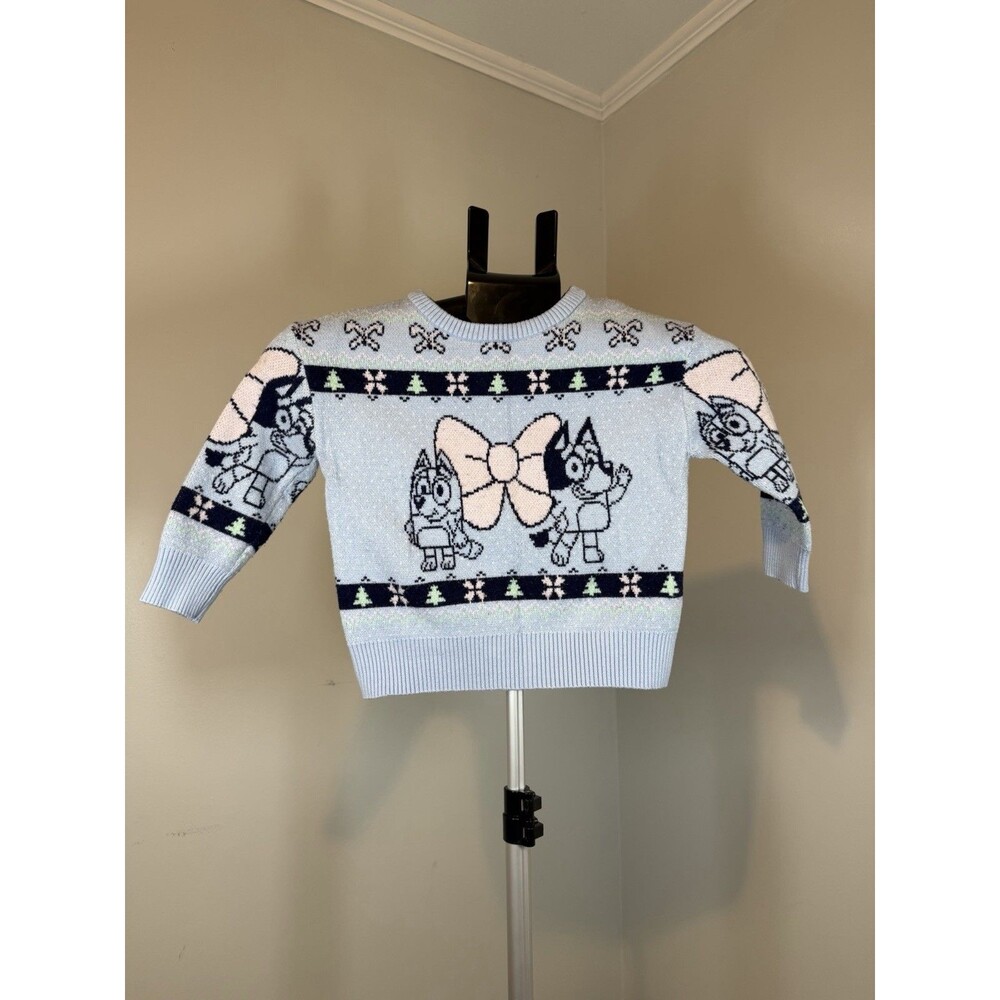 Bluey Girls 3T Knit Pullover Sweater Blue Crew Neck Long Sleeve Graphic